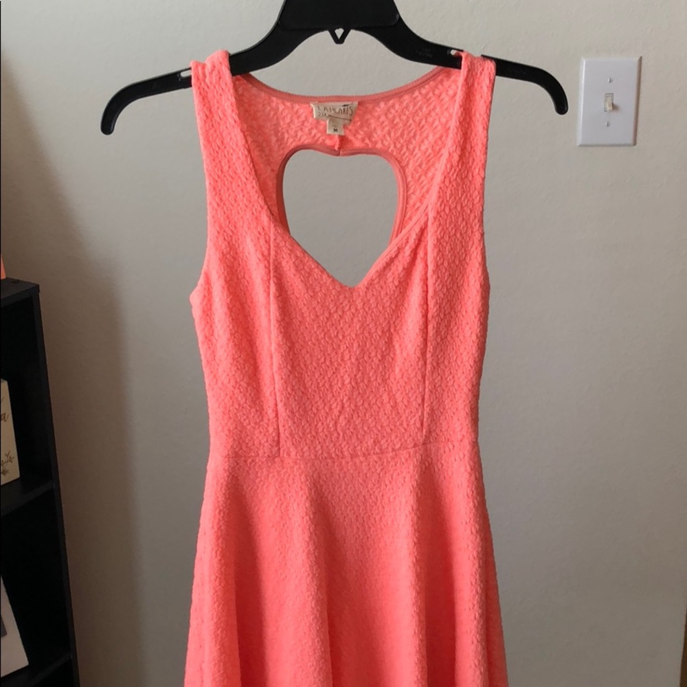 Coral dress with heart cut out
